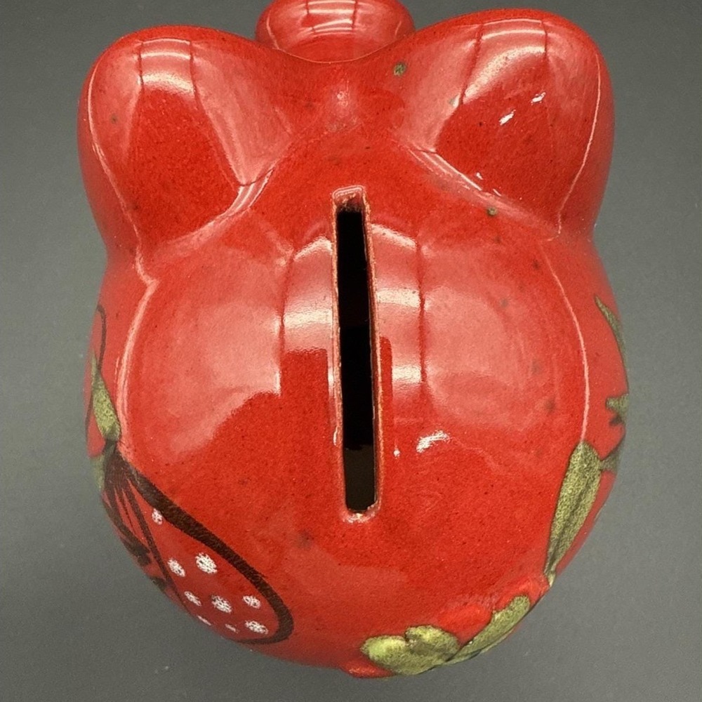 Vtg Stoneware/Ceramic Red Piggy Bank Glazed Pig Mushroom Floral 1979 Germany - Picture 7 of 10
